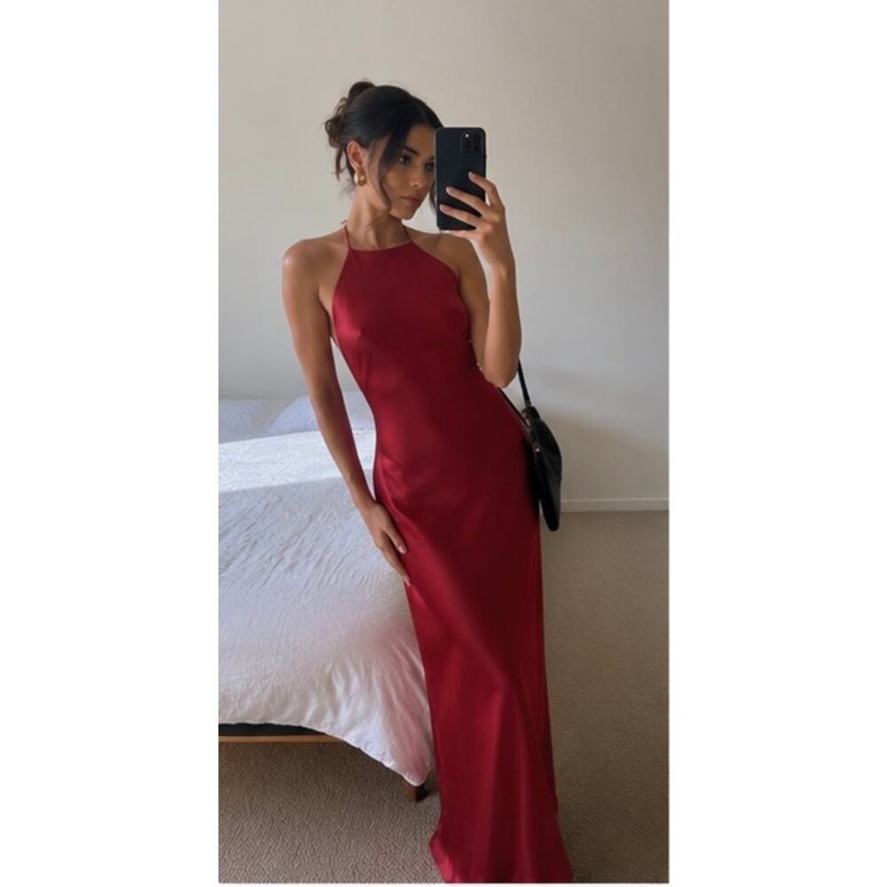 Reformation Jenny Silk Open Back Maxi Dress in Sangria Red – NWT Size M - Picture 3 of 12